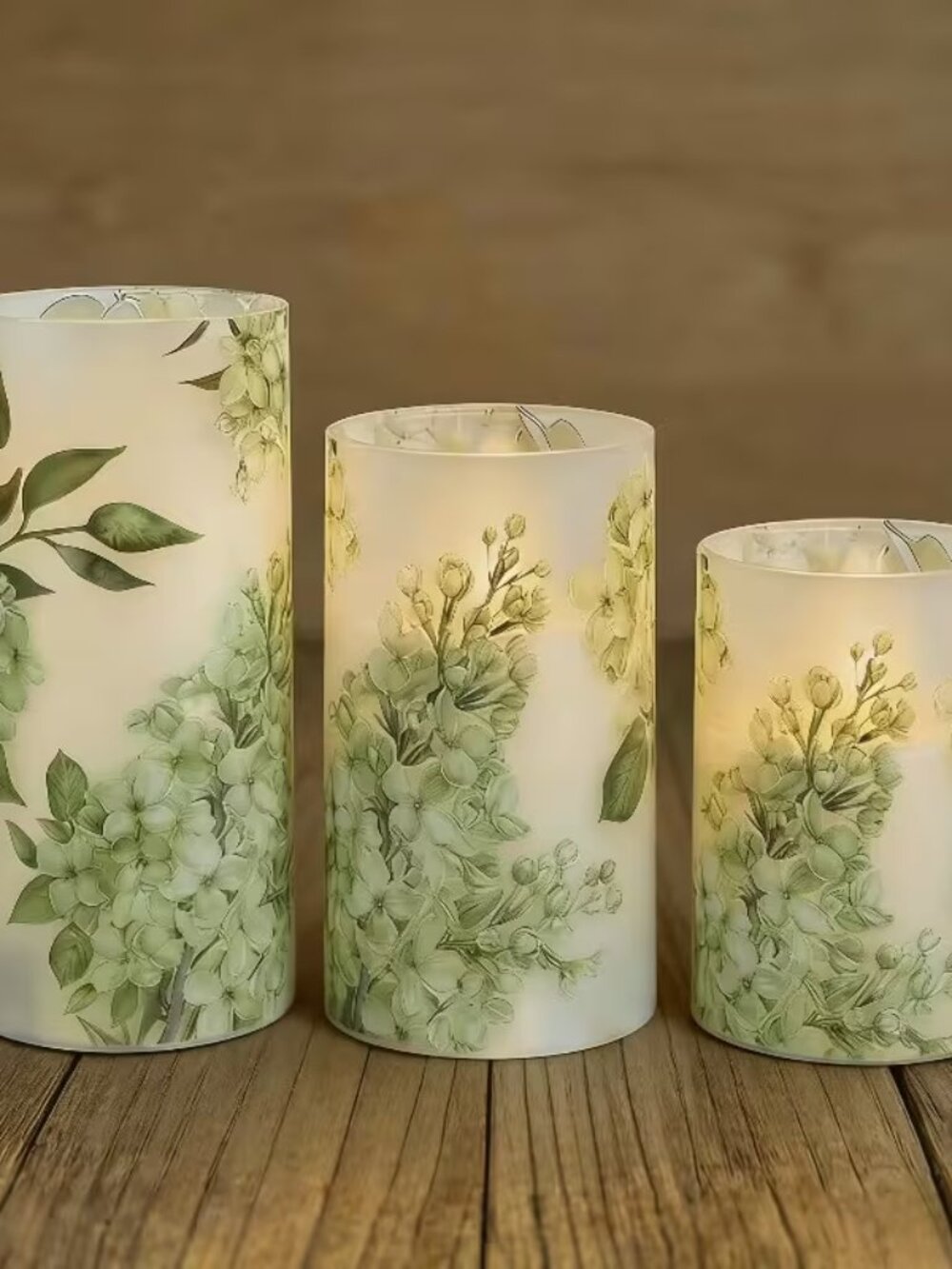 3pc Green Flameless Candles with remote - New